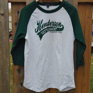 HENDERSON Settlement Founded in 1925 BASEBALL Long Sleeve Shirt men's size Small